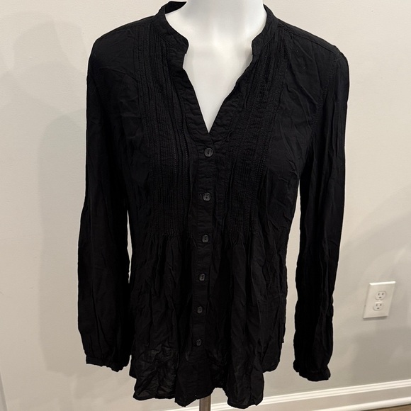 Spense Medium Black Lightweight Textured Button-Up Top - Picture 3 of 5
